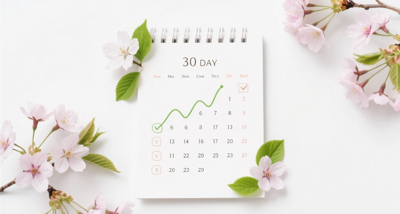 30-day challenge calendar with spring flowers and progress tracking