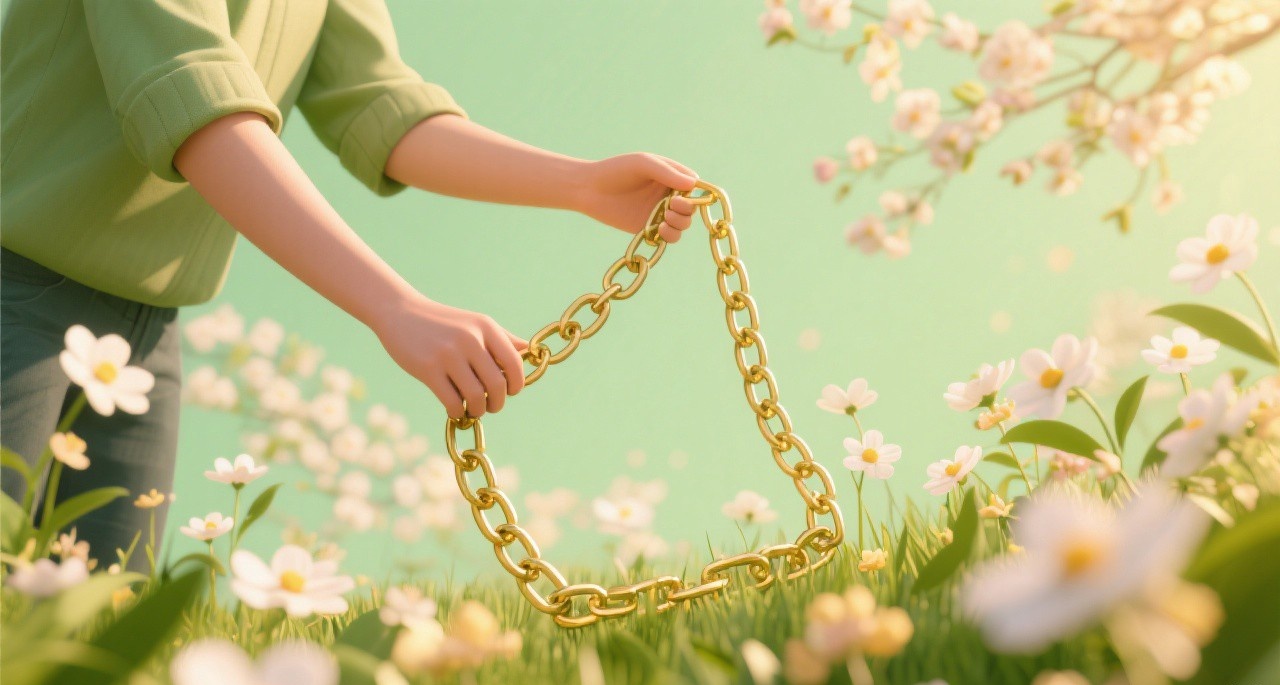 A person building a chain of small habits with spring background, representing habit formation and consistency