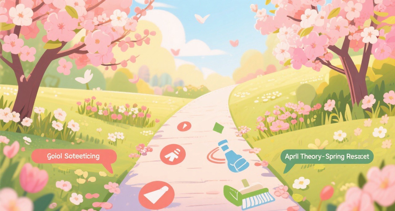 Split image comparing April Theory concept with Spring Reset concept, both showing spring renewal themes